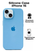 Силиконовый чехол Silicone Case iPhone 15, c MagSafe, Light Blue Голубой
