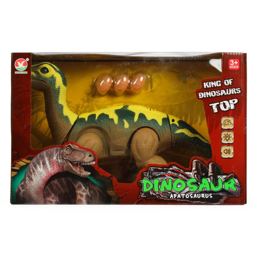 Динозавр Апатозавр зеленый. Ходит, откладывает яйца, свет/звук WB-00700/зеленый (Junfa)