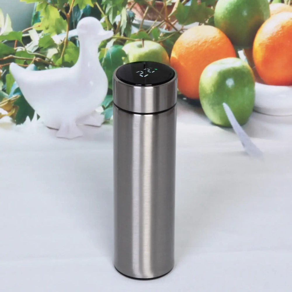 Термос 500мл «Стиль» с датчиком температуры и ситом, серебро