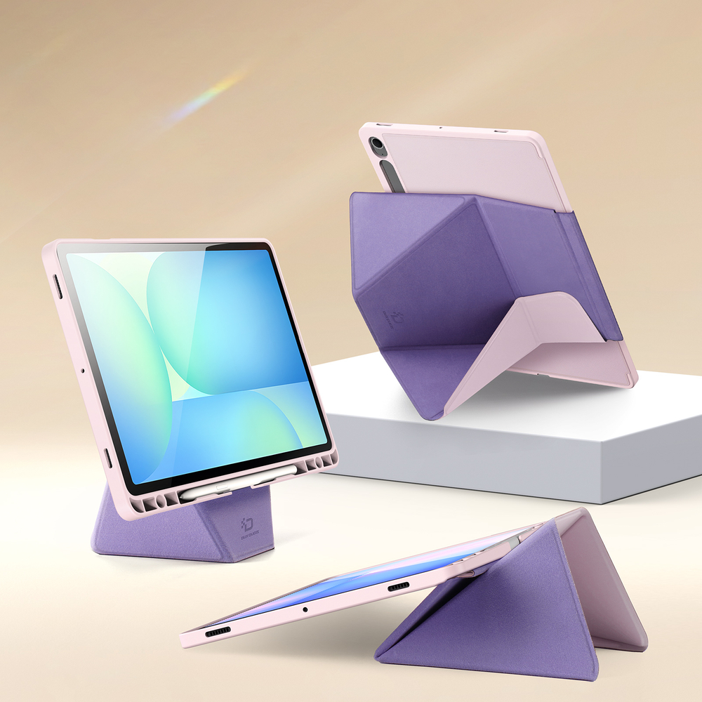 Чехол книжка розового цвета от Dux Ducis для Samsung Tab S10 FE, Tab S9 и Tab S9 FE, серия Vers Series Case, с магнитным держателем Pencil
