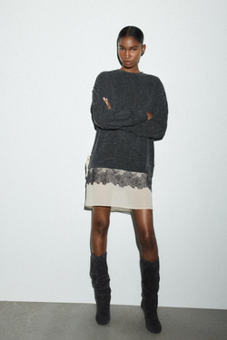 ZARA КОМБИНИРОВАННОЕ ПЛАТЬЕ С ЭФФЕКТОМ МЯГКОСТИ, СЕРЫЙ МЕЛАНЖ