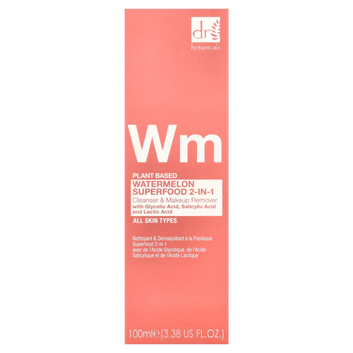 Dr. Botanicals, Watermelon Superfood 2-в-1, очищающее средство и средство для снятия макияжа, для всех типов кожи, 100 мл (3,38 жидк. Унции)