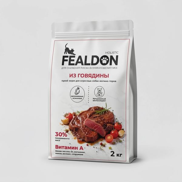 Сухой корм Fealdon для взрослых собак мелких и миниатюрных пород с чувствительным пищеварением, ягненок и индейка 2 кг+говядина 2 кг