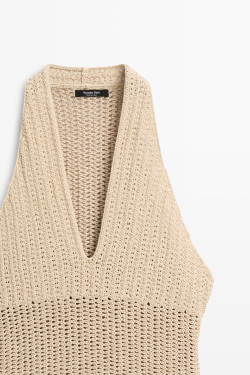 Massimo Dutti Хлопковый топ кроше, бежевый