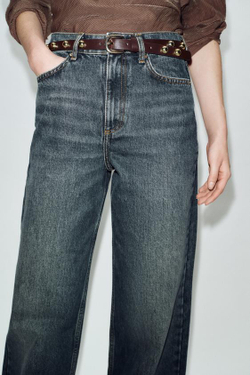 ZARA ДЖИНСЫ Z1975 С ВЫСОКОЙ ПОСАДКОЙ, ЗАУЖЕННЫЕ КНИЗУ, С РЕМНЕМ, ИНДИГО