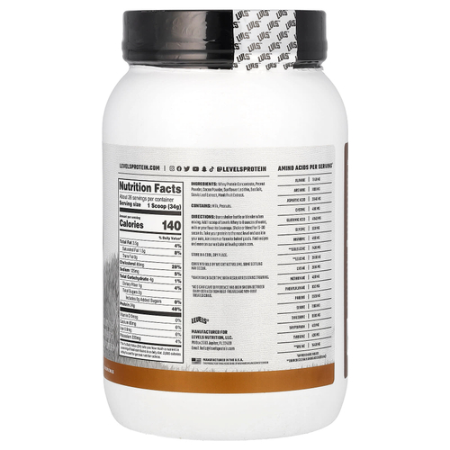 Levels, Порошок сывороточного протеина Grass Fed, шоколад и арахисовая паста, 907 г (2 фунта)