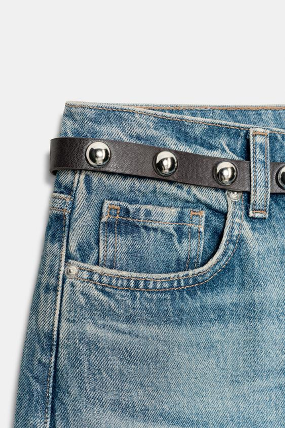 ZARA ДЖИНСЫ Z1975 С ВЫСОКОЙ ПОСАДКОЙ, ЗАУЖЕННЫЕ КНИЗУ, С РЕМНЕМ, ГОЛУБОЙ