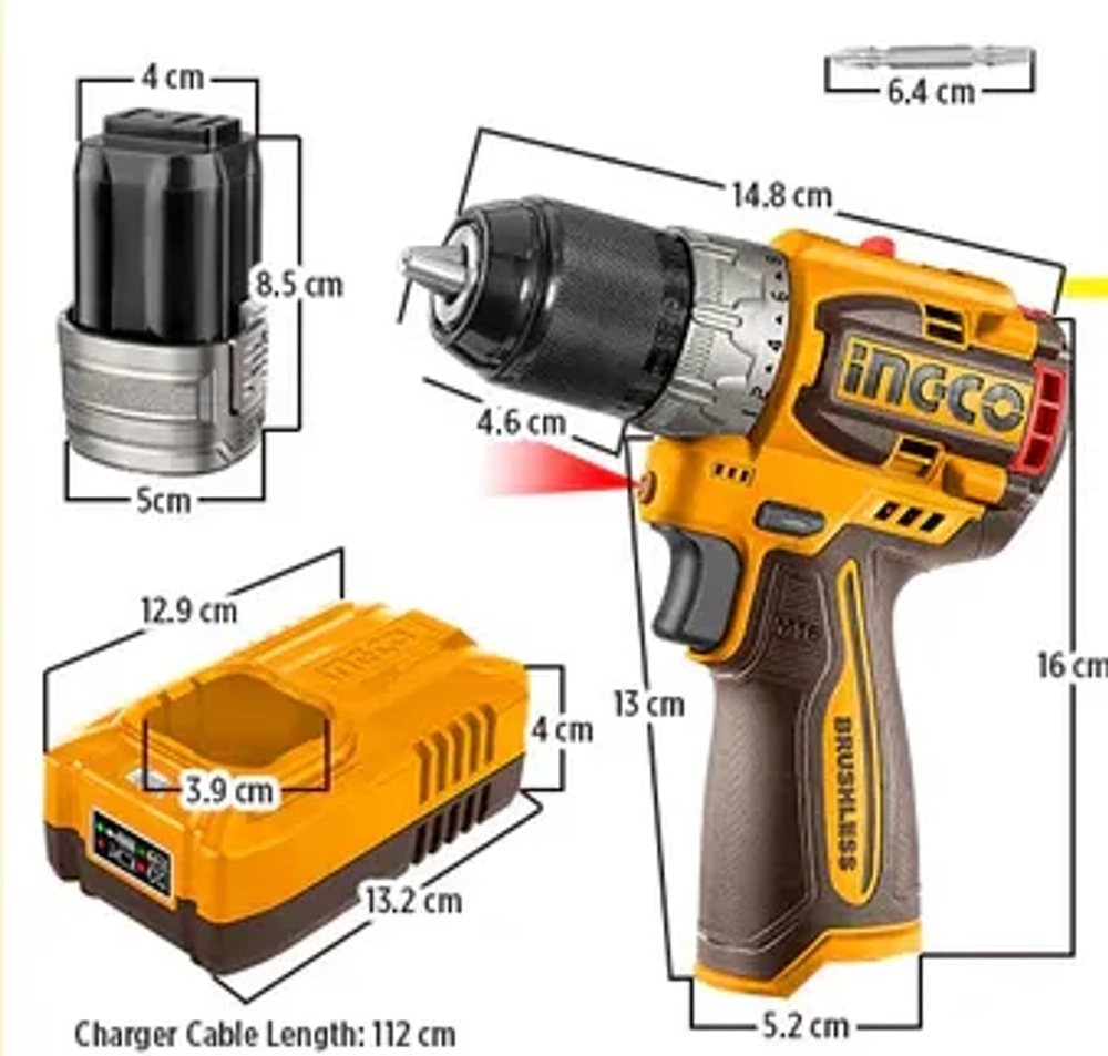 Аккумуляторный бесщеточный шуруповерт INGCO COSLI240786 INDUSTRIAL 16 В 60 Нм 22+1