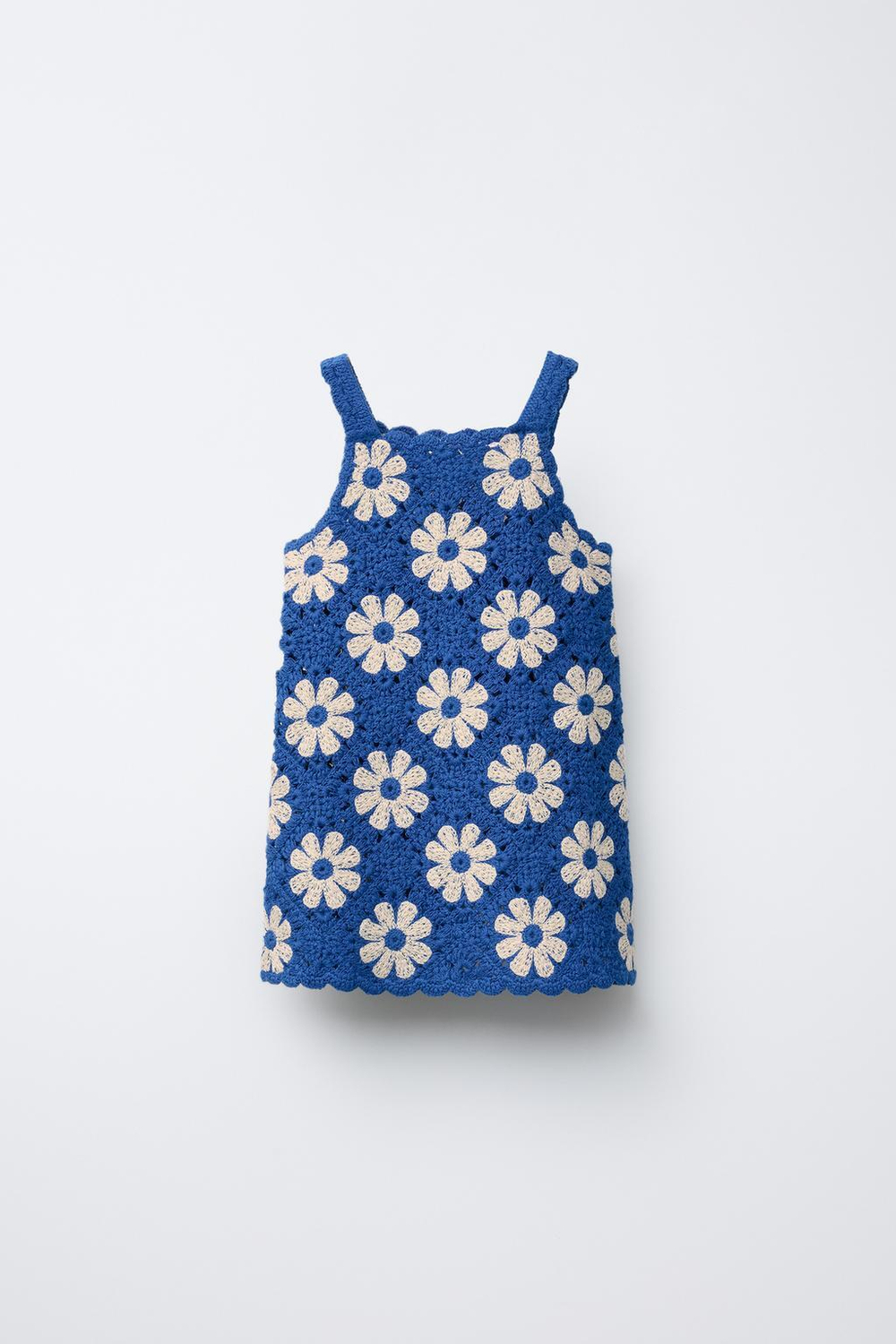 ZARA ТРИКОТАЖНОЕ ПЛАТЬЕ ИЗ КРУЖЕВА КРОШЕ С ЦВЕТОЧНЫМ ПРИНТОМ, СИНИЙ