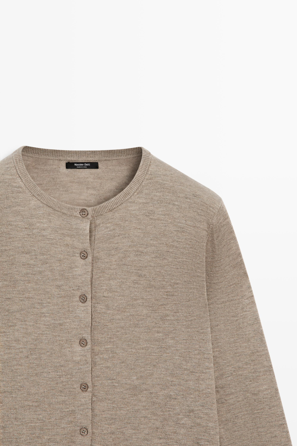 Massimo Dutti Кардиган из тонкого трикотажа с круглым вырезом, пестро-бежевый