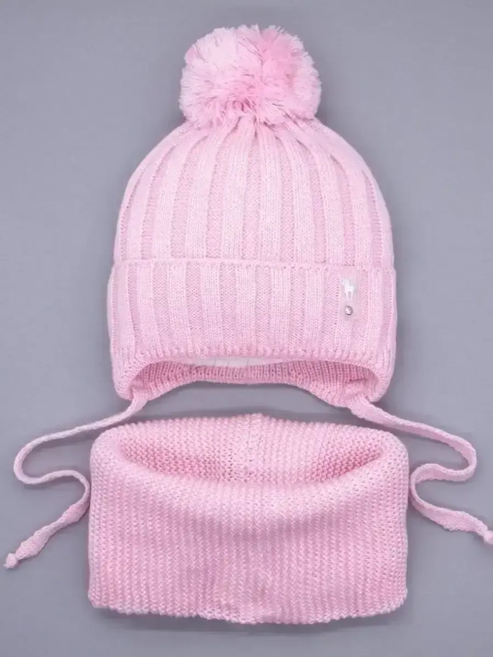 Шапка для девочек осенняя и снуд, розовая