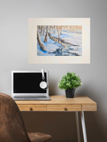 Картина авторская акварельная в паспарту 30х40 см на стену для интерьера "Зимний ручей"