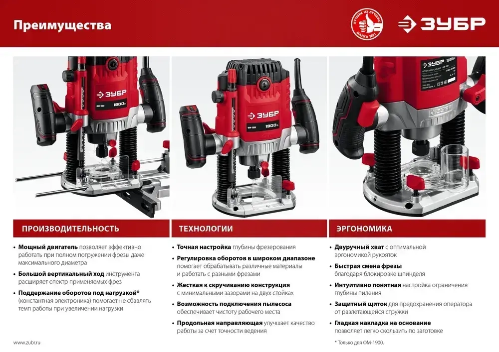 ЗУБР 1900 Вт, 50 мм, универсальный фрезер (ФМ-1900)