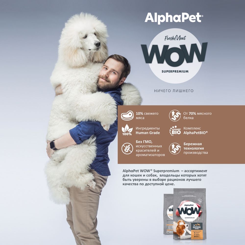 Уценка! Срок 25.05.26/ Сухой корм AlphaPet WOW Superpremium для взрослых собак мелких пород с индейкой и рисом