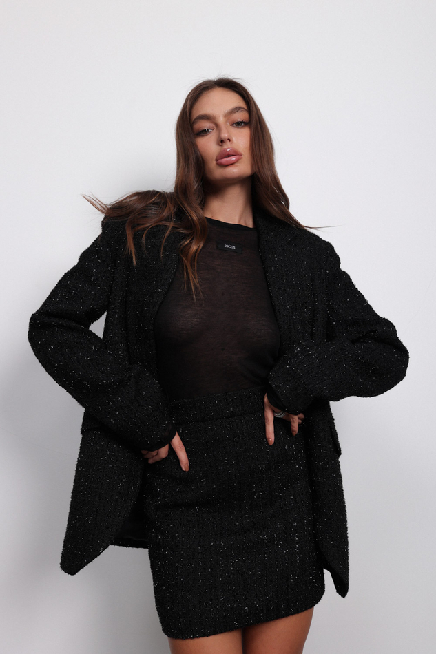 Жакет приталенный черный из твида