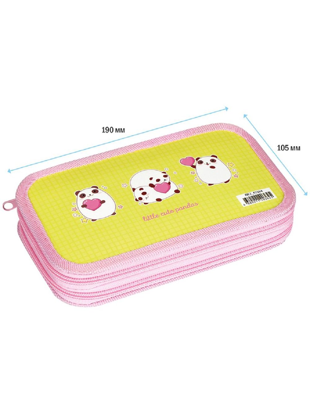 Пенал 2 отделения, 190x105 ArtSpace (Cute Pandas), ламинированный картон, в пакете