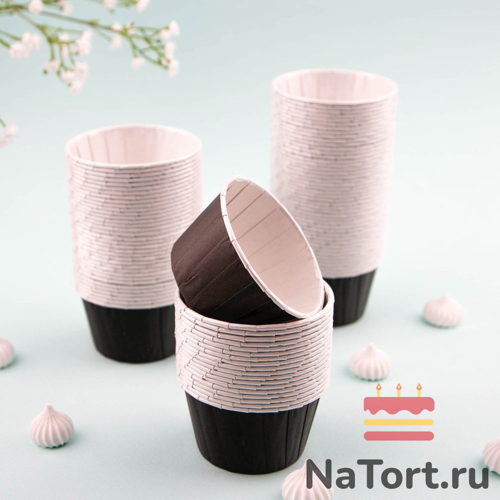 Формы бумажные с ламинацией «Маффин» 50х40 мм (Черный) 100 шт