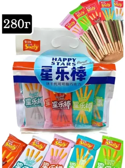 Печенье палочки в шоколадной глазури Happy Stars 280 г