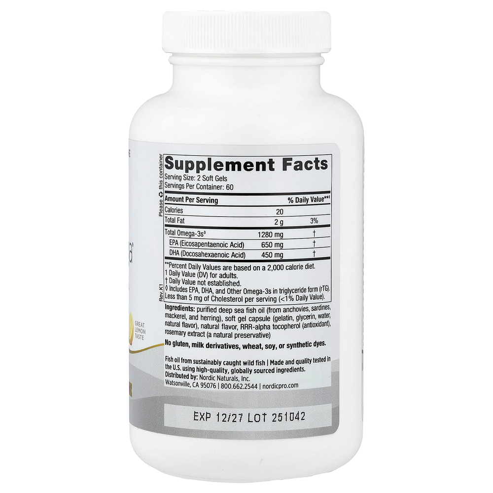 Nordic Naturals, ProOmega®, лимон, 120 капсул (640 мг в 1 капсуле)