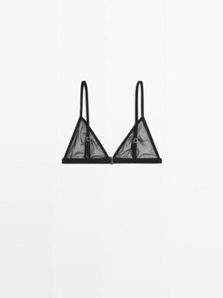 Massimo Dutti Топ-бралетт из полупрозрачной сетчатой ткани с треугольными чашками, черный