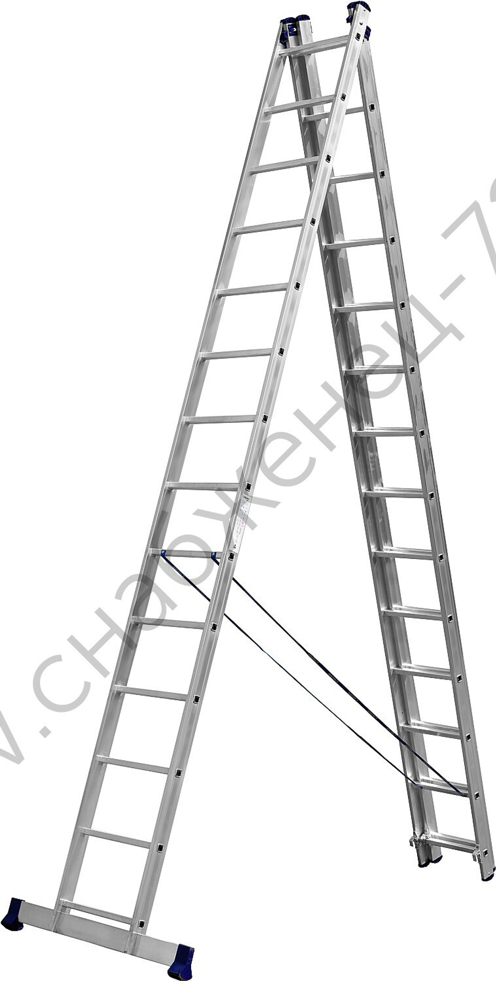 СИБИН 14 ступеней, со стабилизатором, алюминиевая, трехсекционная лестница (38833-14)