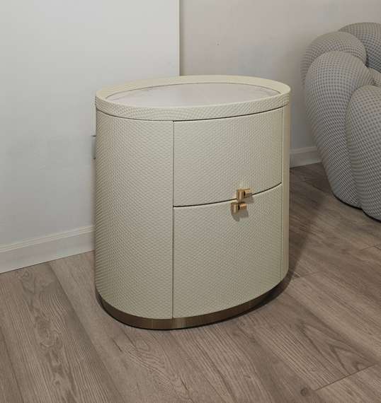 Тумба прикроватная 4576 с двумя ящиками, экокожа слоновая кость