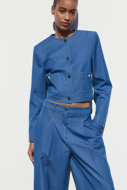 ZARA КАРДИГАН С КОНТРАСТНОЙ СТРОЧКОЙ, СВЕТЛЫЙ ИНДИГО