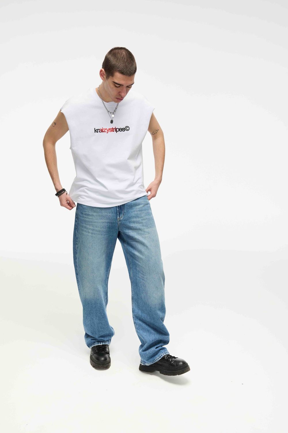 Футболка Kraizy Stripes Без рукавов Logo белая