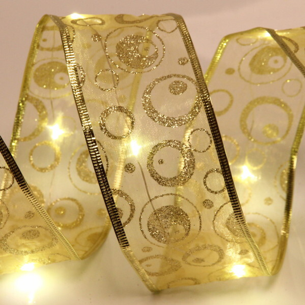 Гирлянда для дома ЛЕНТА ДЕКОРАТИВНАЯ «Морозные узоры» 2,0 м, 6 см (на батарейках), Золото (подсветка теплый белый)