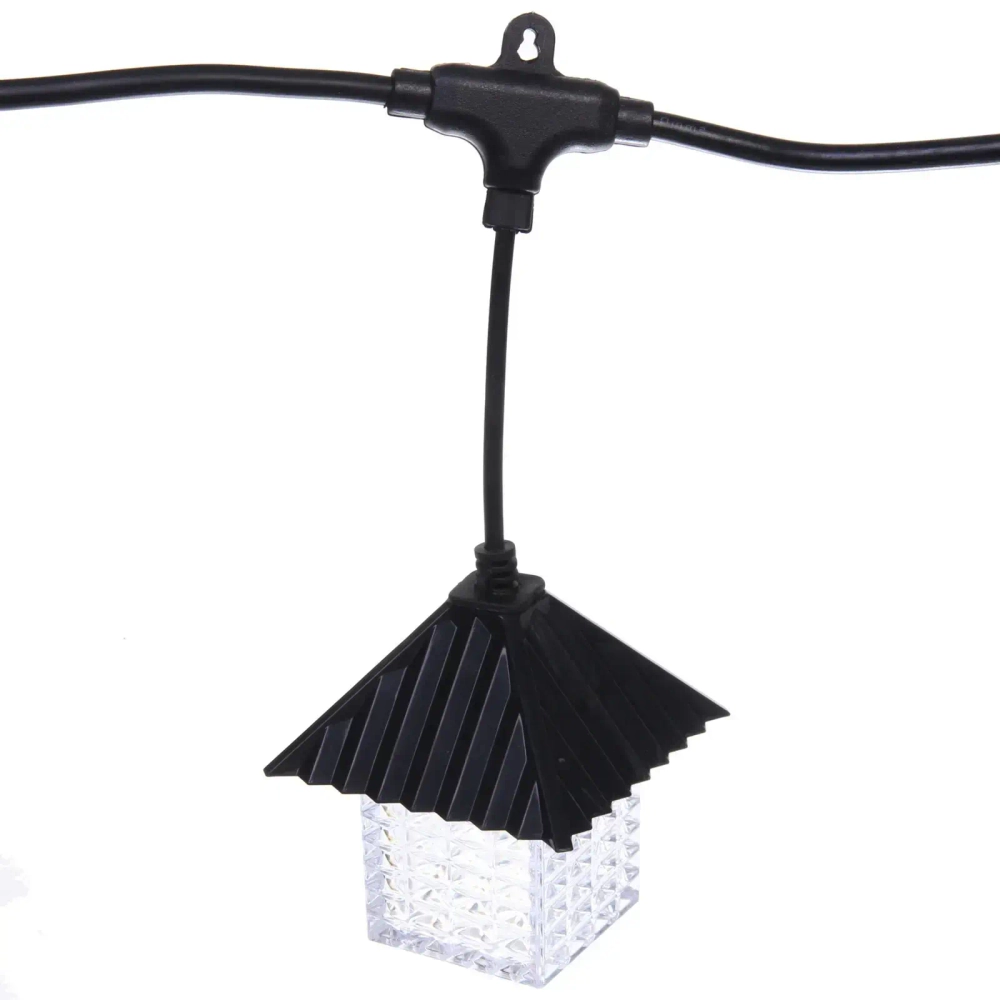 Гирлянда для улицы «Домики» 5 м 10 ламп LED (8,5*10 см) черн..пров, 1 реж.,IP-55 (220 V), Белый