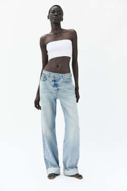 ZARA ДЖИНСЫ ПРЯМОГО КРОЯ С ВЫСОКОЙ ПОСАДКОЙ И ПОЯСОМ ВНАХЛЕСТ, ГОЛУБОЙ