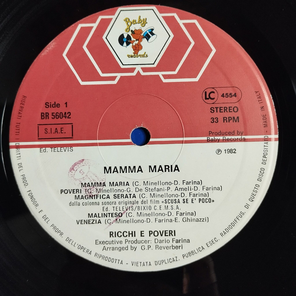 Винтажная виниловая пластинка LP Ricchi and Poveri Mamma Maria (Italy 1982)
