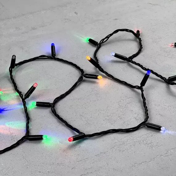 Светодиодная гирлянда с колпачком 100 разноцветных LED ламп 10 м., мерцание, 220-230 В., черный провод ПВХ, IP65, LTC (PST100BLWCAP-11-2M)