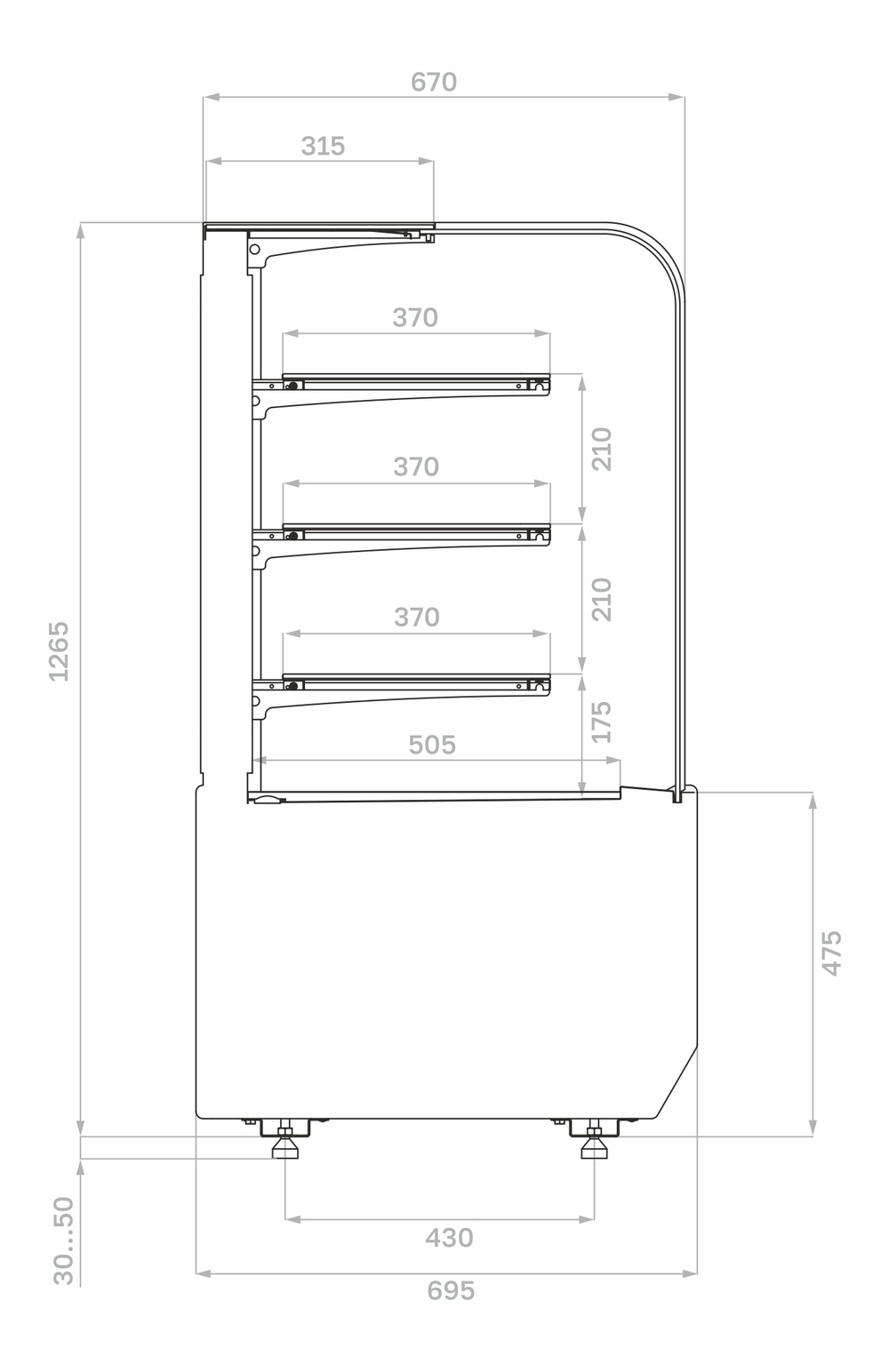Нейтральная витрина Carboma KR70 N 0,9-1 LIGHT (RADIUS) (9005-0109)