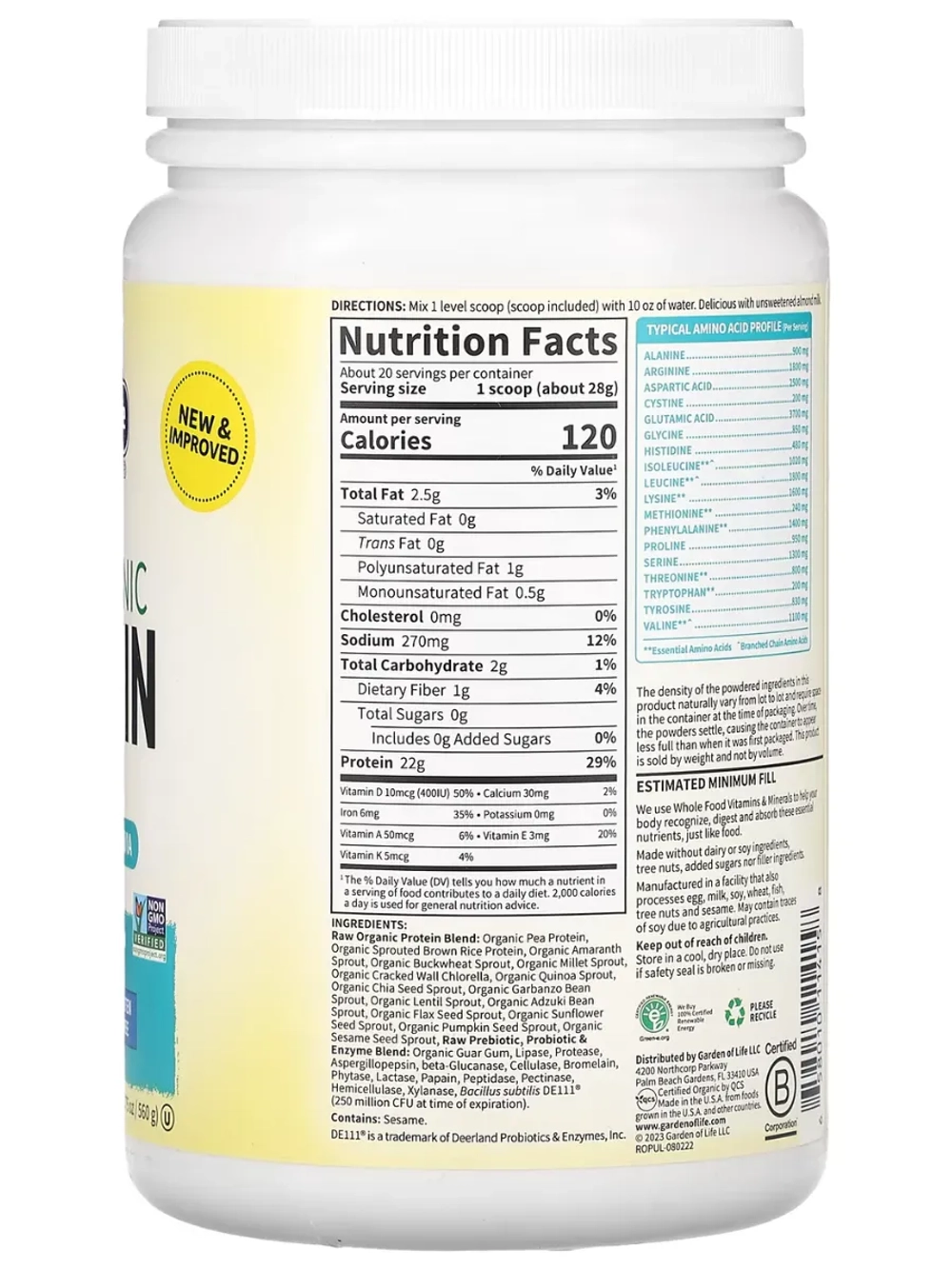 RAW Organic Растительный протеин без вкуса 560 г