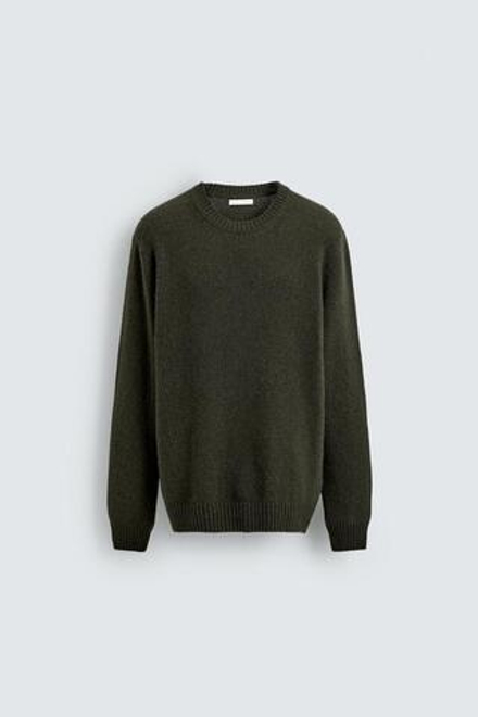 ZARA СВИТЕР КЛАССИЧЕСКОГО КРОЯ ИЗ СМЕСОВОЙ ШЕРСТИ, ХАКИ
