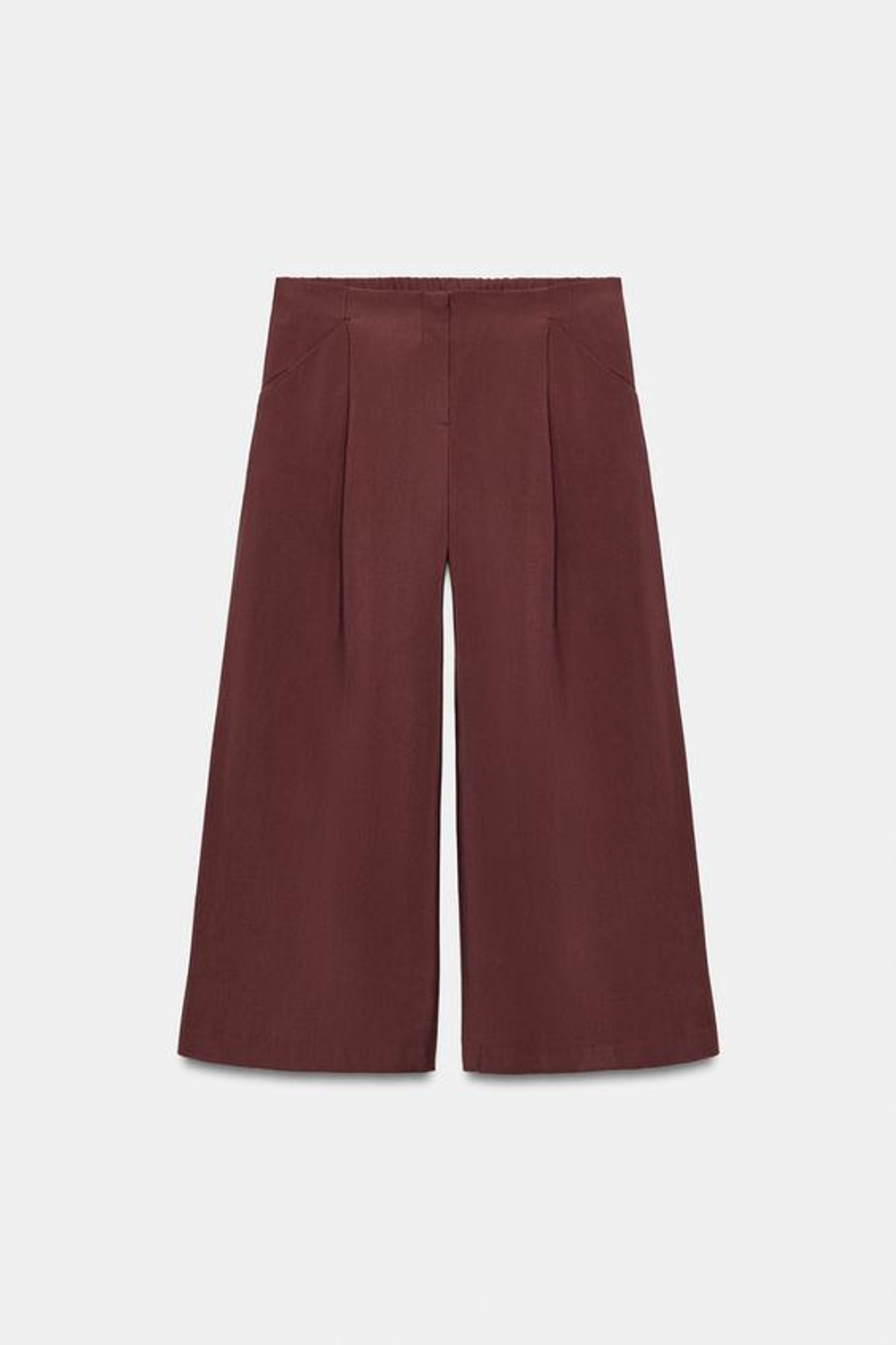 ZARA БРЮКИ-КЮЛОТЫ С ЗАЩИПАМИ, БОРДОВЫЙ