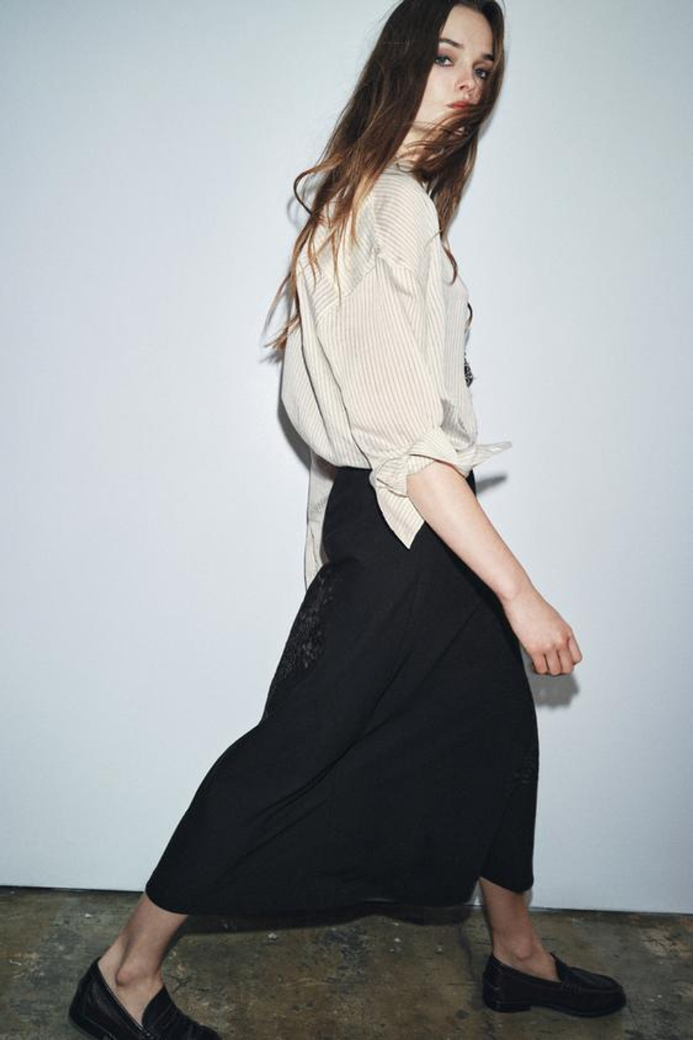 ZARA ДЛИННАЯ ЮБКА С ВЫШИВКОЙ ZW COLLECTION, ЧЕРНЫЙ