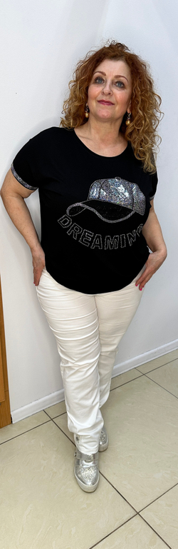 Черный блузон-футболка с принтом блестящей кепки