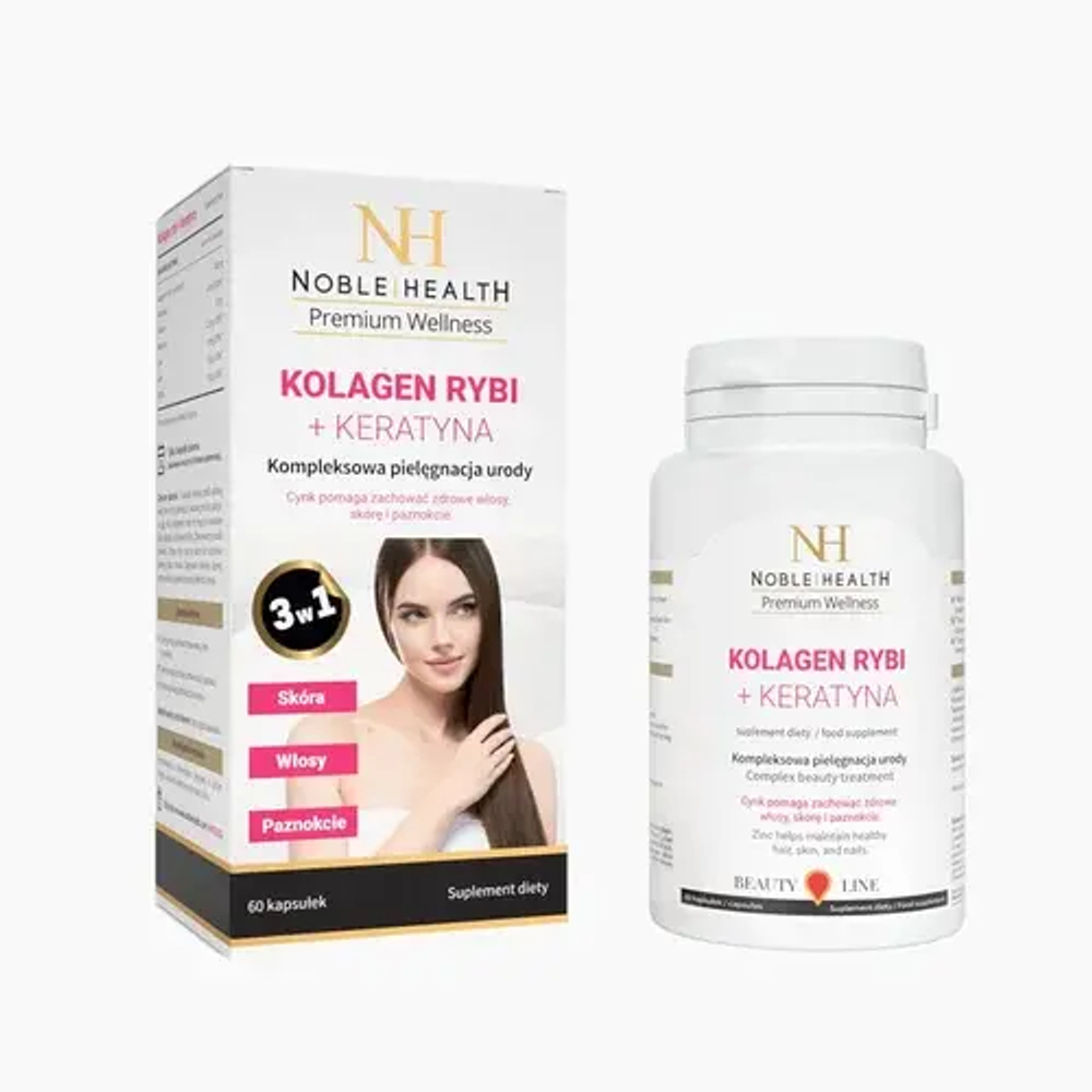 Noble Health Рыбный коллаген + кератин - 60 капсул