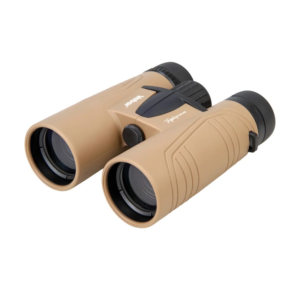Бинокль Veber Trophy 10х42 - бежевый цвет, боковой ракурс