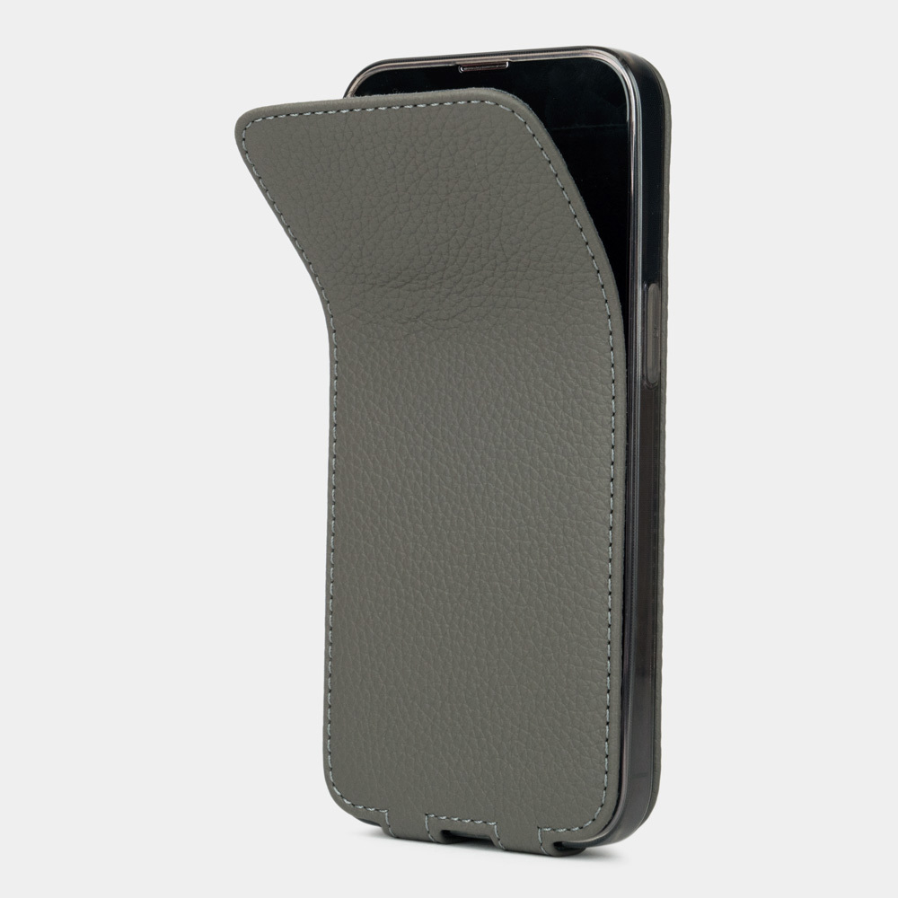 Чехол кожаный для iPhone 13 Pro серого цвета