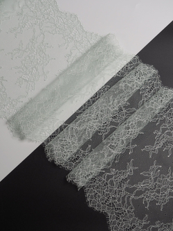 Кружево шантильи дымчатый ментол неэластичное ширина 22 см длина 1.45 м