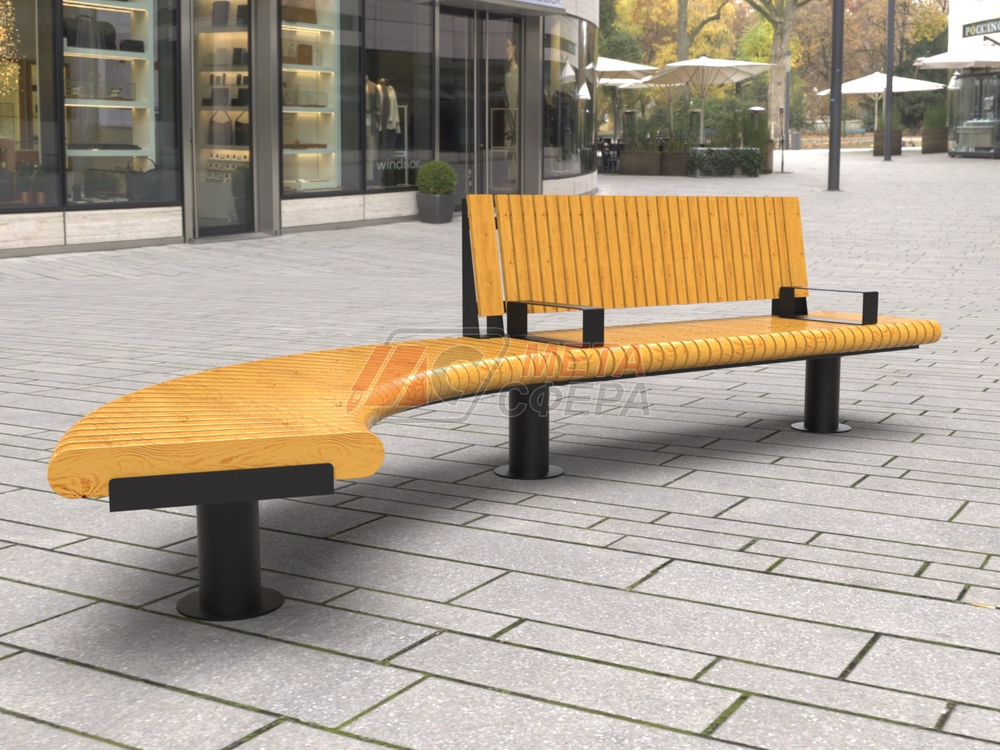 Скамейка Rail Road 01 с подлокотниками и поворотом