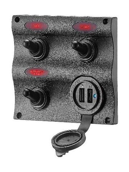 Панель бортового питания 3 переключателя, USB зарядка, индикация