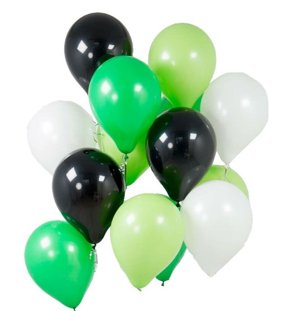 Белые, зеленые и черные шарики с гелием под потолок