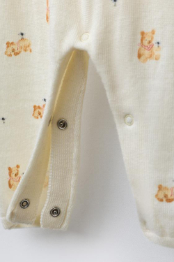 ZARA ДЛИННЫЙ КОМБИНЕЗОН С МИШКАМИ ИЗ 100% ШЕРСТИ МЕРИНОСА, СЛОНОВАЯ КОСТЬ