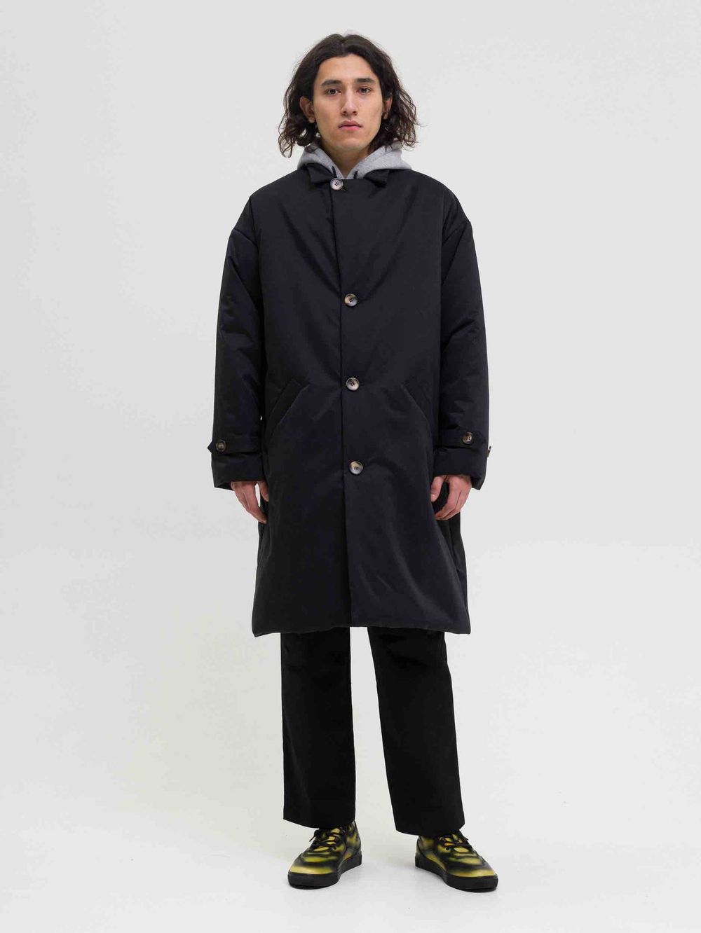 Плащ FOS Утепленный Средней длины Мужской Черный