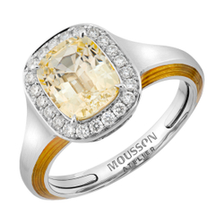 Кольцо с Жёлтым Сапфиром и Бриллиантами, Эмаль, R0143-5/1