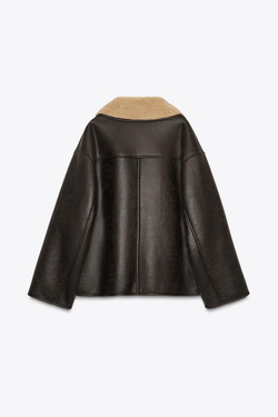 ZARA КУРТКА-ДУБЛЕНКА — ZW COLLECTION, КОРИЧНЕВЫЙ/ЭКРЮ